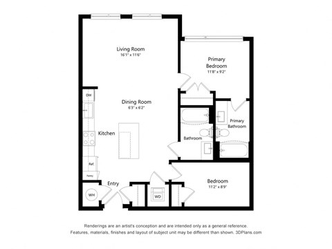Junior - 1 bath B02 Floor Plan at Arrowwood Apartments, Maryland, 20852